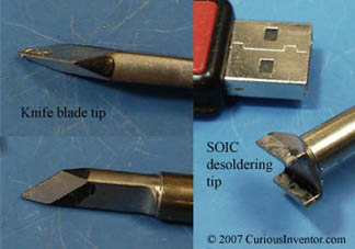 Knife blad desoldering tip