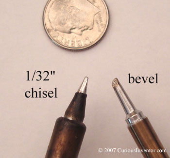 Chisel tip and bevel tip for surface mount soldering